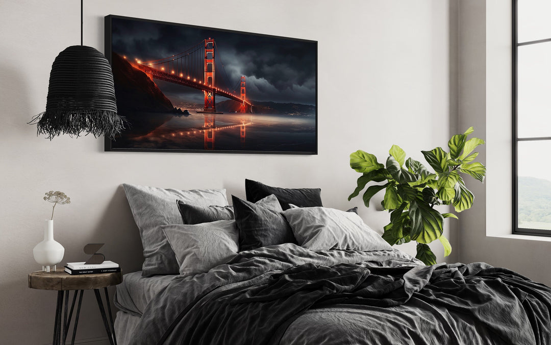 Golden Gate Bridge Skyline at Night San Francisco Framed Canvas Wall Art in bedroom