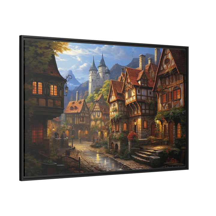 Medieval European Whimsical Village Framed Canvas Wall Art side view