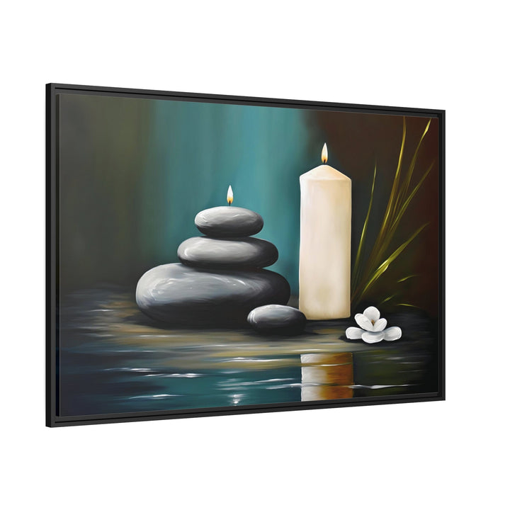 Candles And Stacked Rocks Zen Framed Canvas Wall Art side view