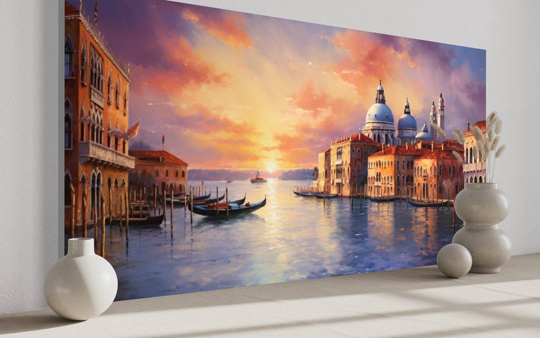 Venice Grand Canal At Sunset Framed Canvas Wall Art side view