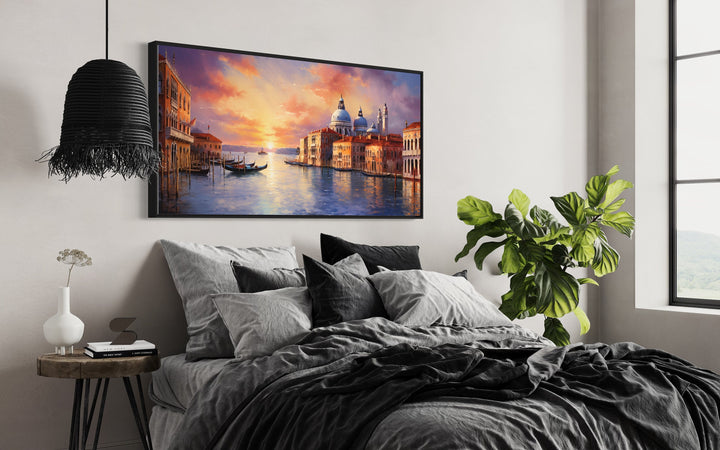 Venice Grand Canal At Sunset Framed Canvas Wall Art above bed
