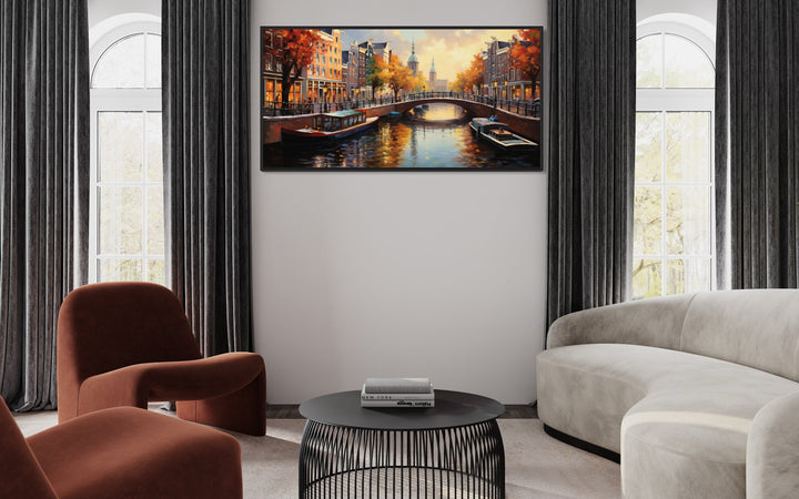Amsterdam Canal Painting Canvas Wall Art in the living room