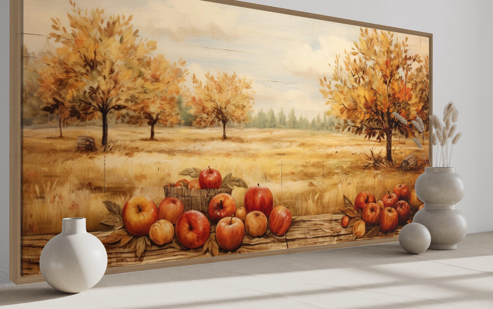 Autumn Apple Orchard Painting Farmhouse Kitchen Wall Art side view