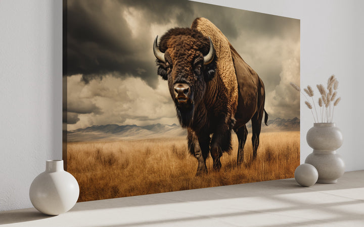 Sepia Buffalo Photography Style Extra Large Wall Art side view