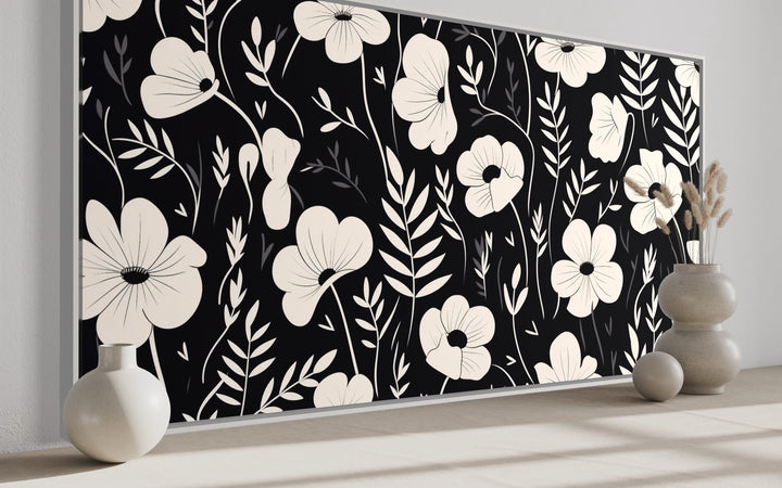 Black And White Flowers Framed Canvas Wall Art side view