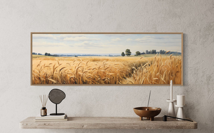 Farm Landscape Wheat Field Horizontal Framed Canvas Wall Art close up