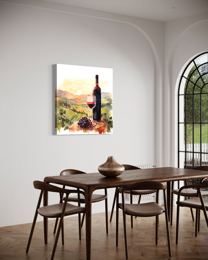 Wine And Vineyard Italian Landscape Kitchen Canvas Wall Art on the wall