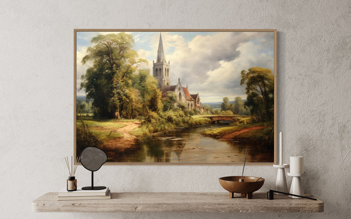 Antique Style Church Painting Framed Canvas Wall Art