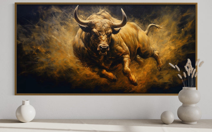 Charging Bull Extra Large Painting Man Cave Wall Art close view