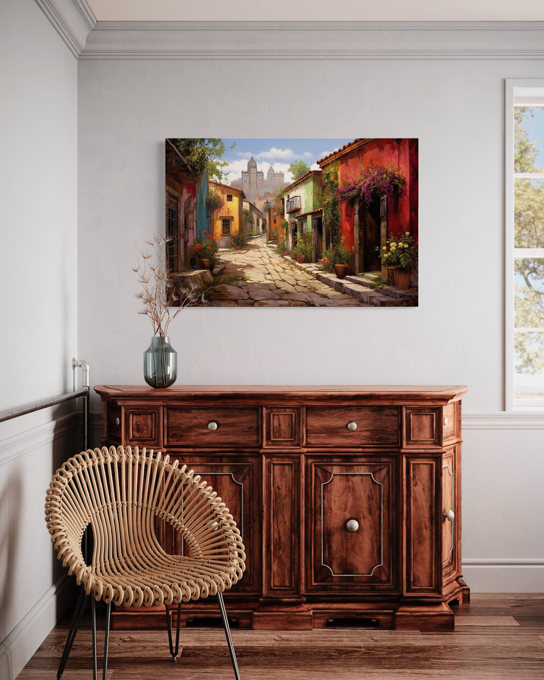 Mexican Old Town Street Traditional Wall Art in modern bedroom