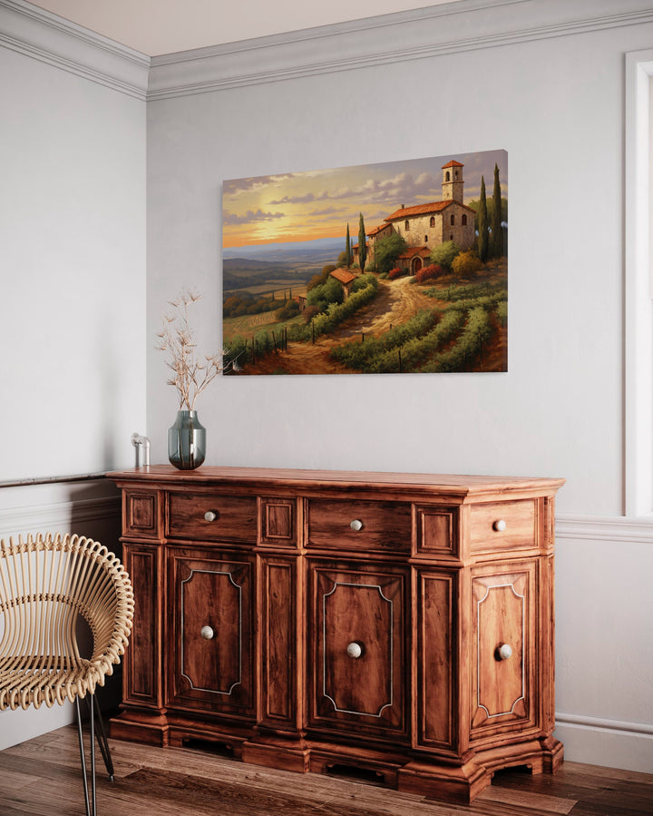 Rolling Hills Of Tuscany Italy Framed Canvas Wall Art in bedroom