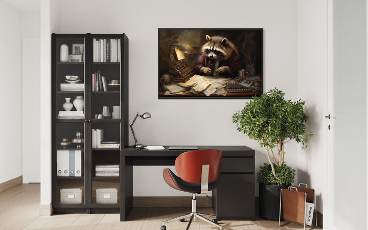 Raccoon Accountant Funny Office Framed Canvas Wall Art