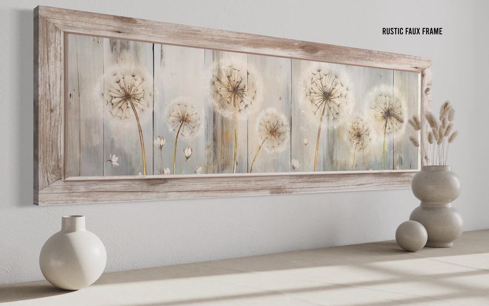 Dandelions Painting On Distressed Wood Horizontal Canvas Wall Art side view