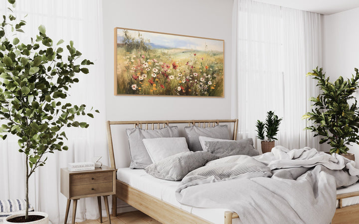 Wildflowers Field Farmhouse Canvas Wall Art above bed above bed