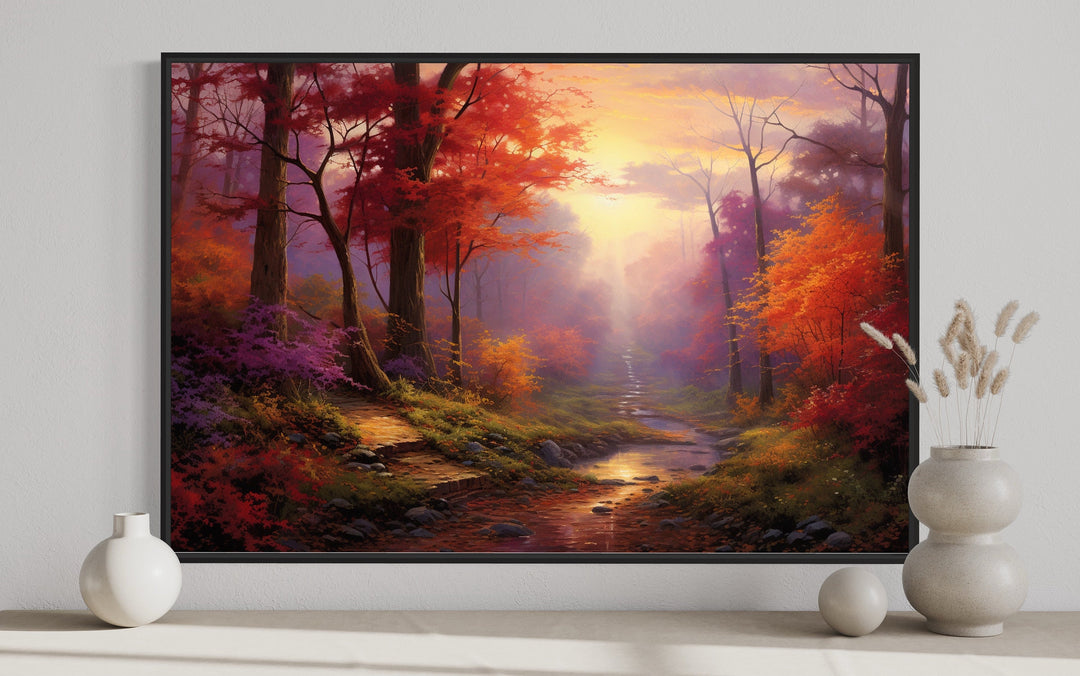 Autumn Forest Landscape Framed Canvas Wall Art close up