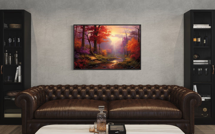 Autumn Forest Landscape Framed Canvas Wall Art in living room