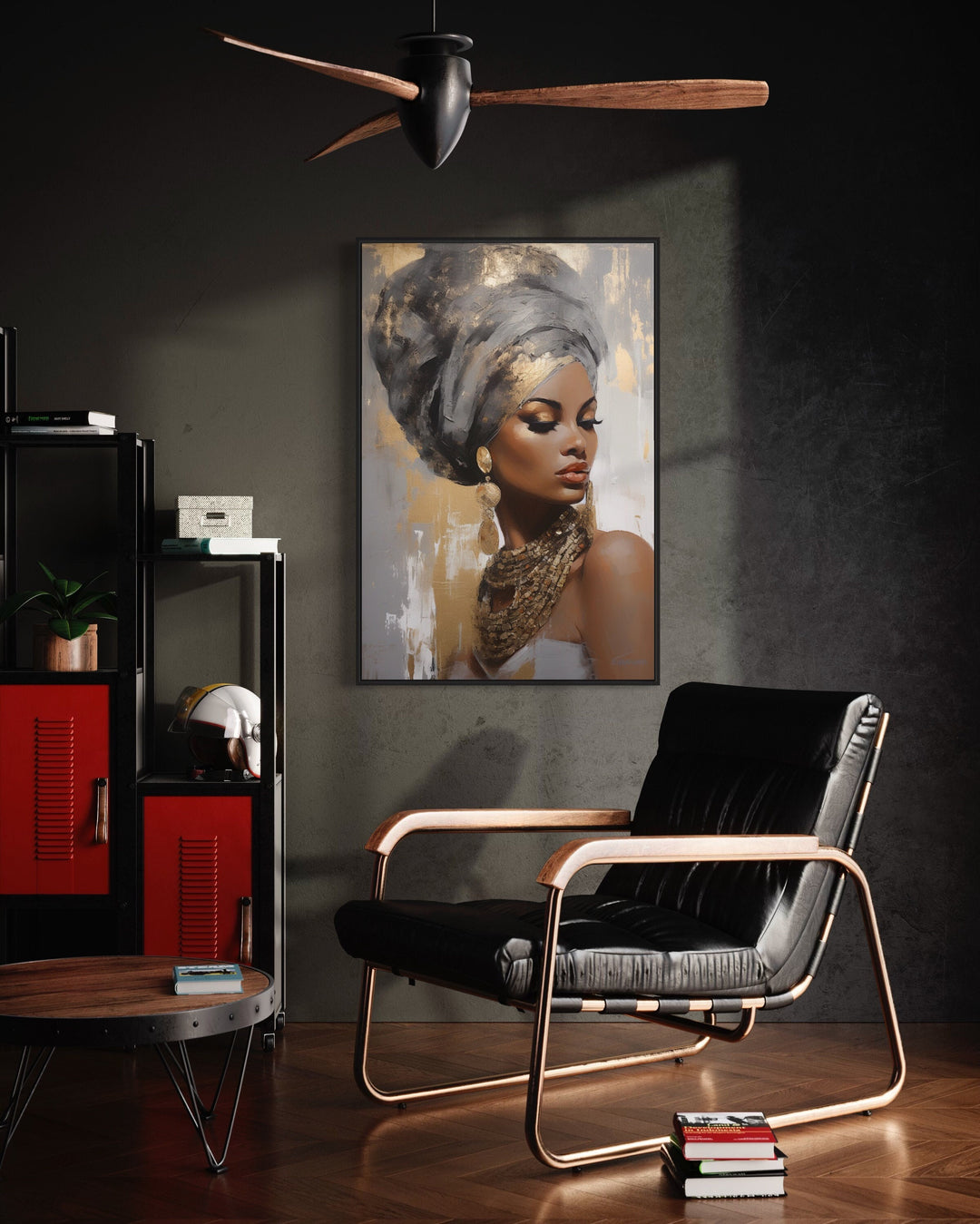 Beautiful Black Woman Gold Silver Framed Canvas Wall Art