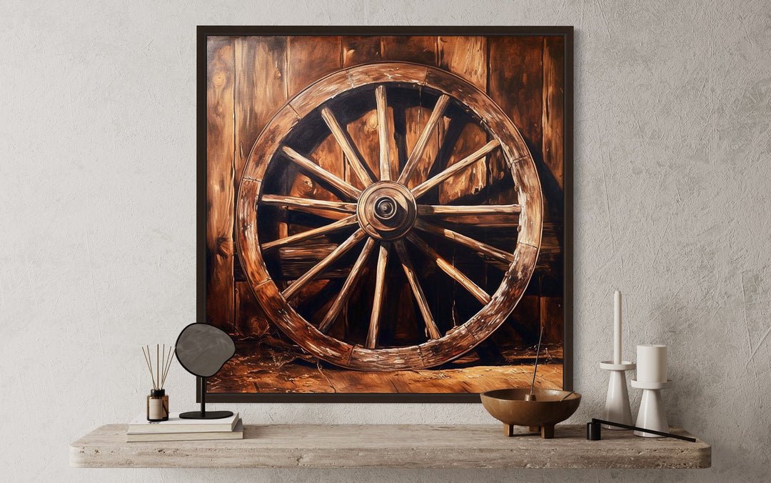 Wagon Wheel Wild West Framed Canvas Wall Art