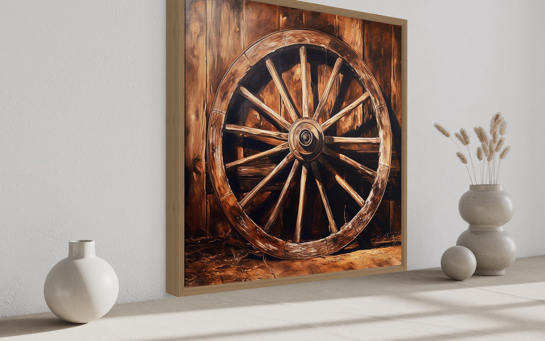 Wagon Wheel Wild West Framed Canvas Wall Art side view