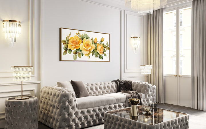 Yellow Roses of Texas Framed Canvas Wall Art in living room side view