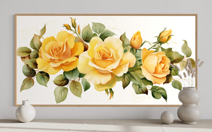 Yellow Roses of Texas Framed Canvas Wall Art close up