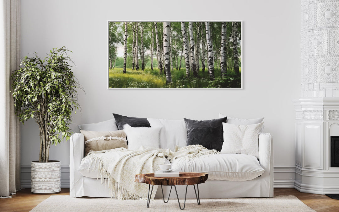 Birch Tree Forest Painting Framed Canvas Wall Art