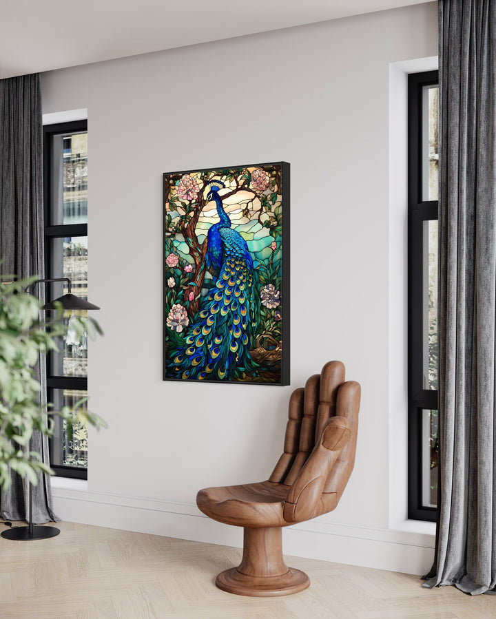 Stained Glass Style Peacock in modern living room