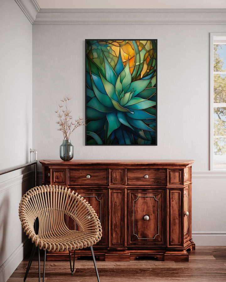 Stained Glass Style Agave Plant In The Desert Wall Art in living room