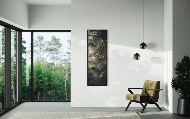 Tall Narrow Pine Tree With Pine Cones Vertical Framed Canvas Wall Art