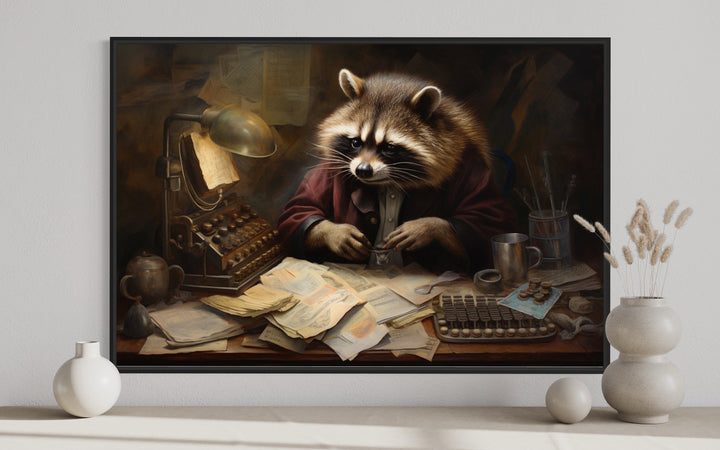 Raccoon Accountant Funny Wall Art close up