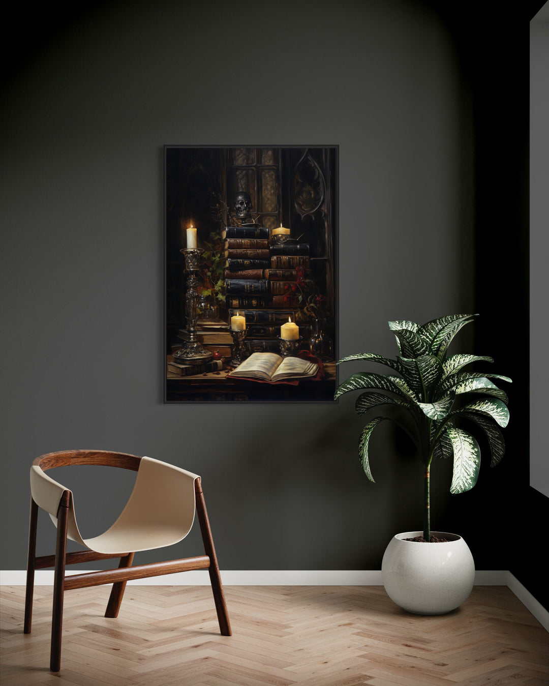 Vintage Books With Candles Gothic Wall Art in living room