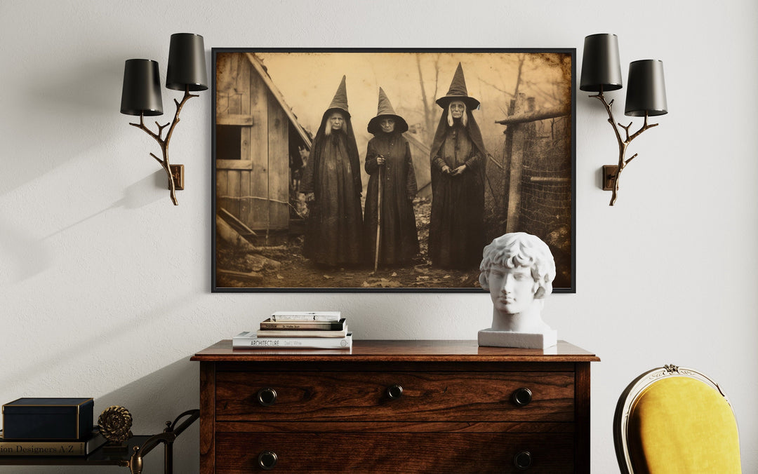 Three Witches In Salem Vintage Photography Style Halloween Wall Art