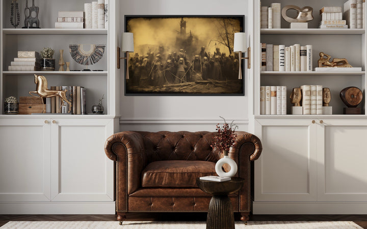 Witches Sabbath Occult Vintage Photography Style Wall Art above armchair