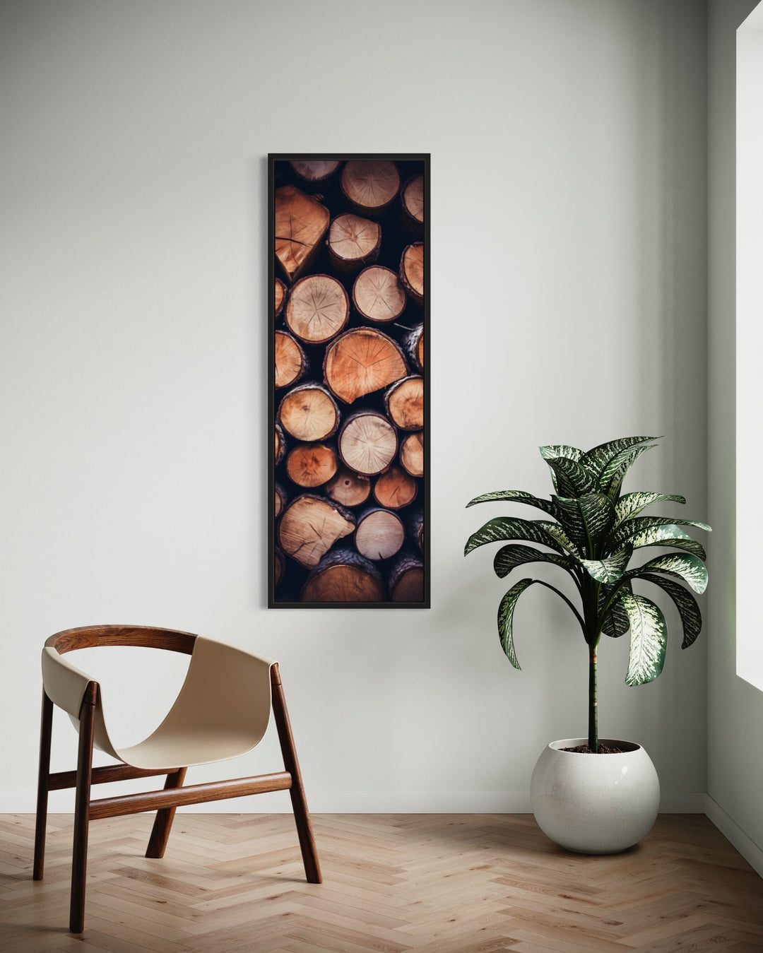 Tall Narrow Vertical Stack of Wood Rustic Wall Art in narrow space