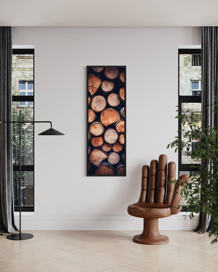 Tall Narrow Vertical Stack of Wood Rustic Wall Art in modern home