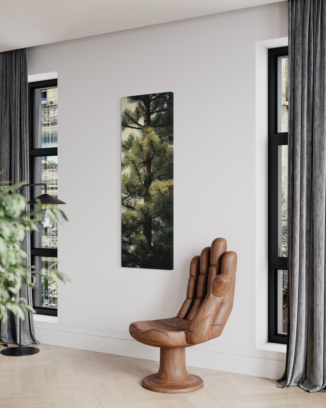 Tall Narrow Fir Tree Forest Vertical Wall Art in living room