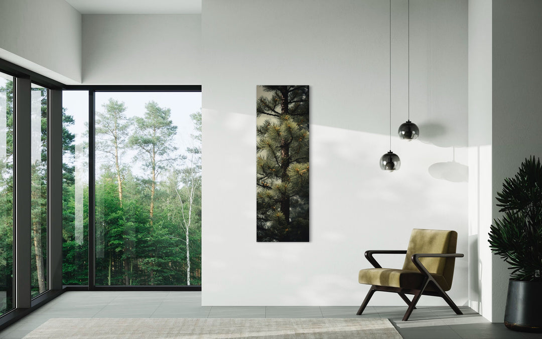 Tall Narrow Fir Tree Forest Vertical Wall Art in large room