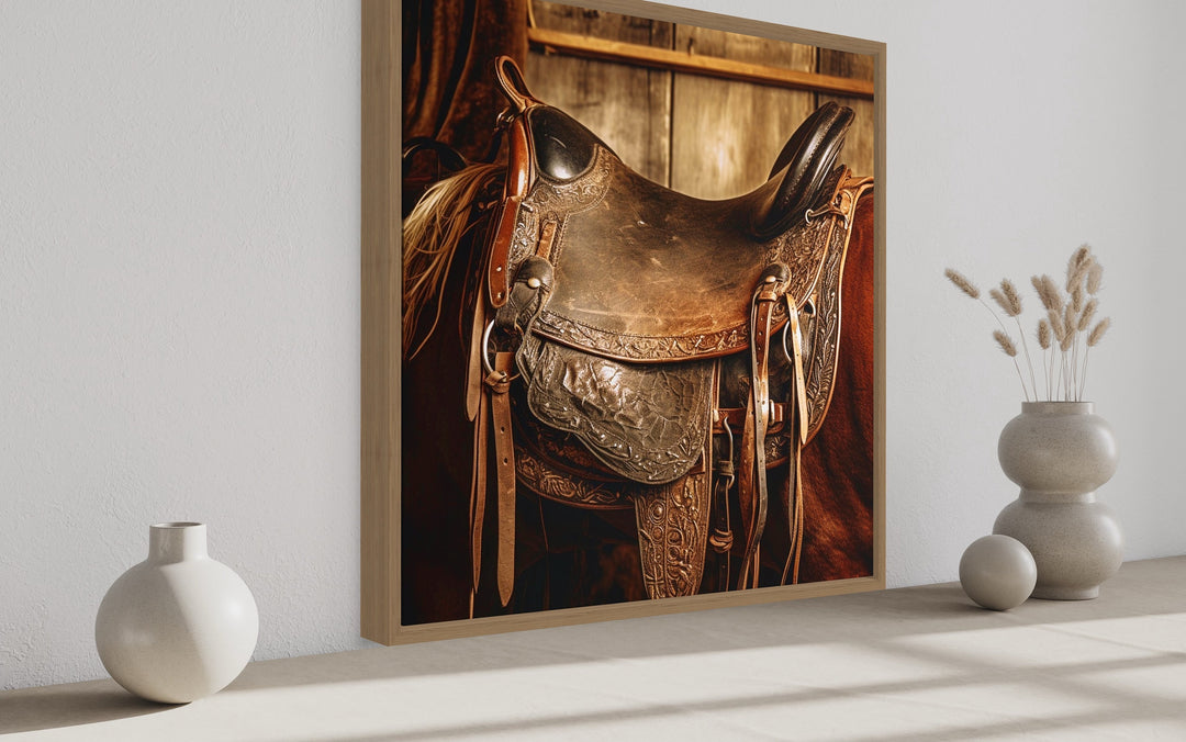 Horse Saddle Framed Canvas Wall Art side view