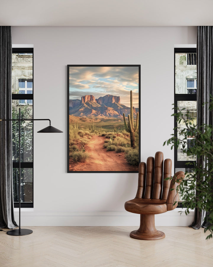 Arizona Desert With Saguaro Cactus Vertical Wall Art