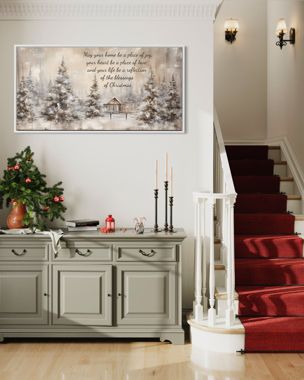 Farmhouse Christmas Eve Sign, Rustic Vintage Christmas Blessing Wall Art above mantel