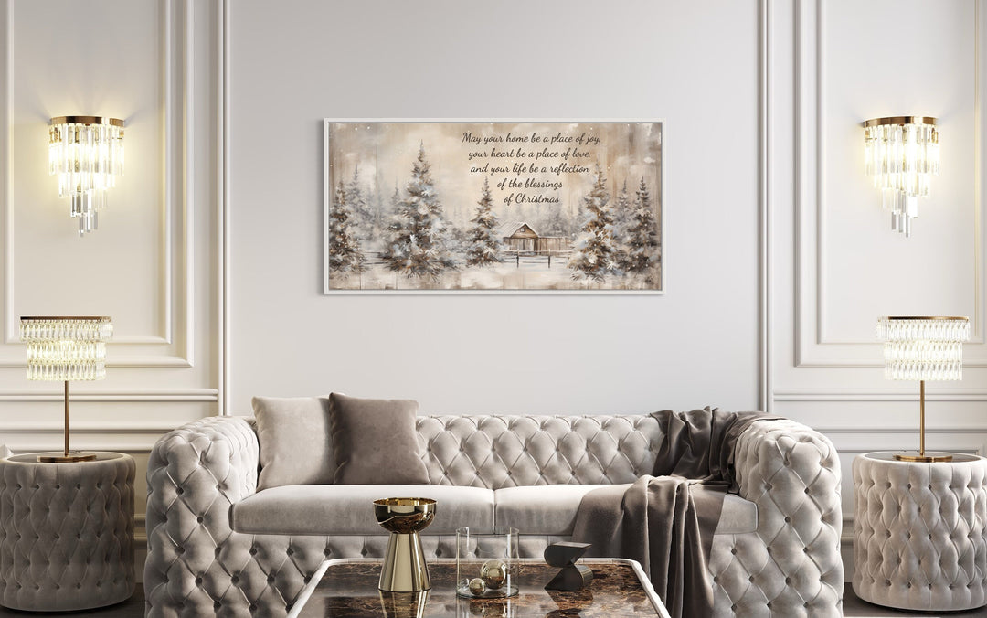 Farmhouse Christmas Eve Sign, Rustic Vintage Christmas Blessing Wall Art in living room