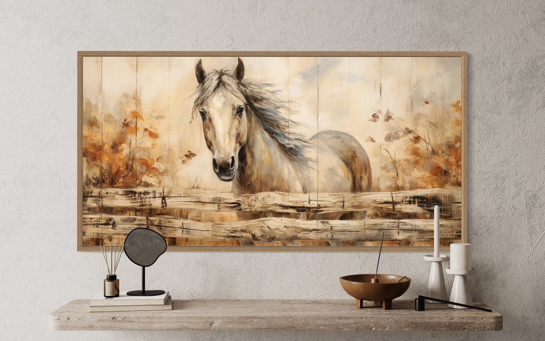 Farm Horse Painting On Wood Rustic Canvas Wall Art close up