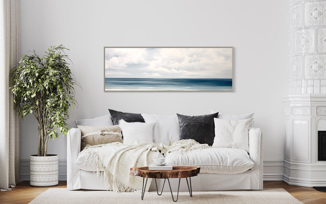 Calm Long Horizontal Ocean Above Bed Framed Canvas Wall Art