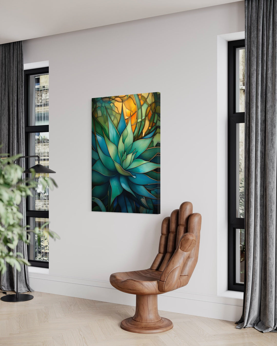 Stained Glass Style Agave Plant In The Desert Wall Art in living room