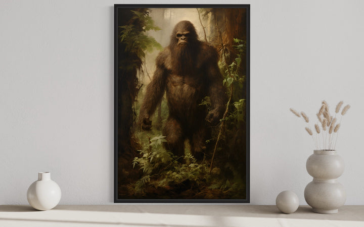 Bigfoot In The Forest Framed Canvas Wall Art