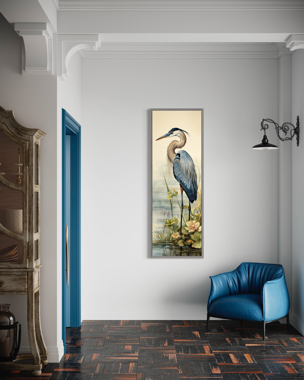Tall Narrow Blue Heron Canvas Wall Art