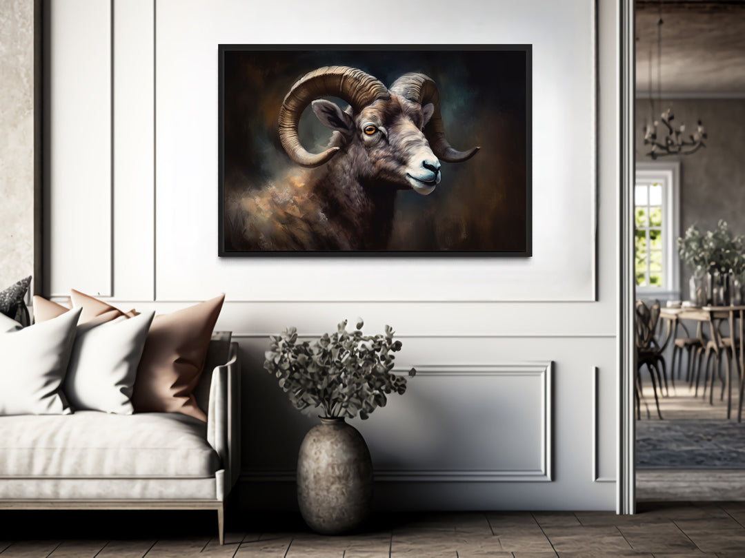 Bighorn Sheep Portrait Framed Canvas Wall Art