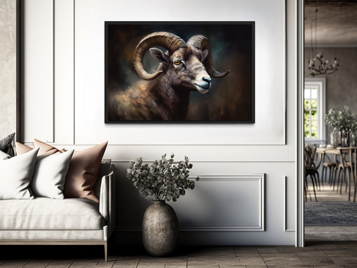 Bighorn Sheep Portrait Framed Canvas Wall Art