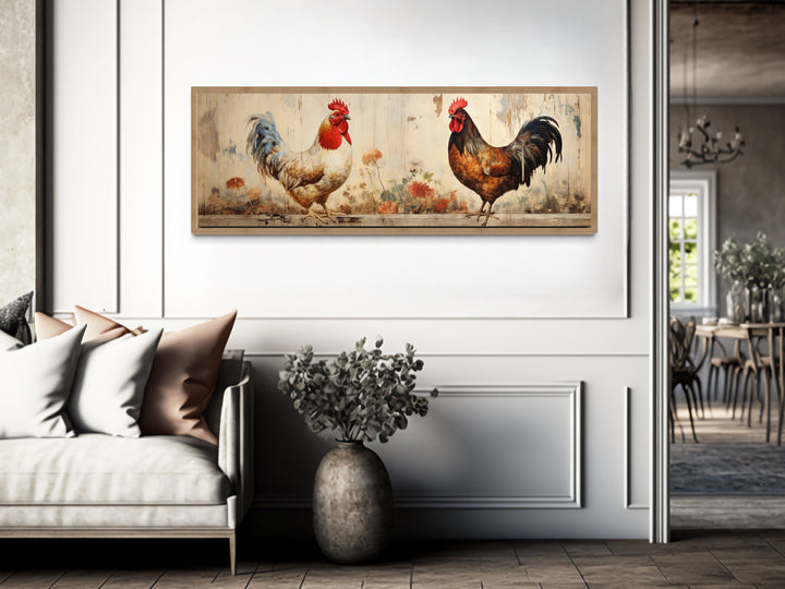 Roosters Wall Art Rustic Farmhouse Horizontal Wall Art