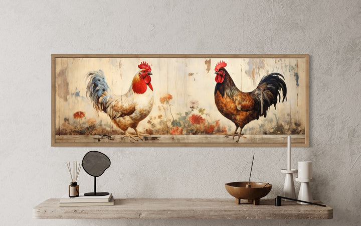 Roosters Wall Art Rustic Farmhouse Horizontal Wall Art close up